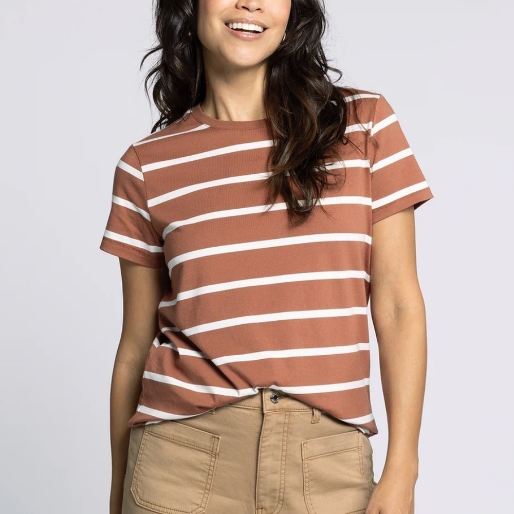 NWOT thread and supply Asher tee brown white stripes